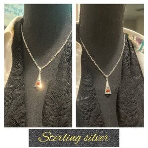 Vintage Sterling Silver Tepee carnelian stone campfire inside new sterling chain